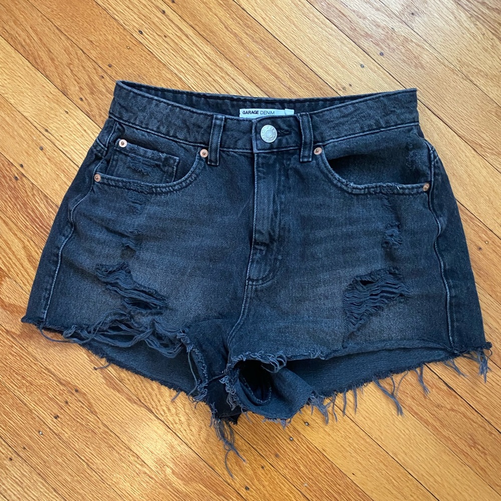 Garage black wash denim festival shorts